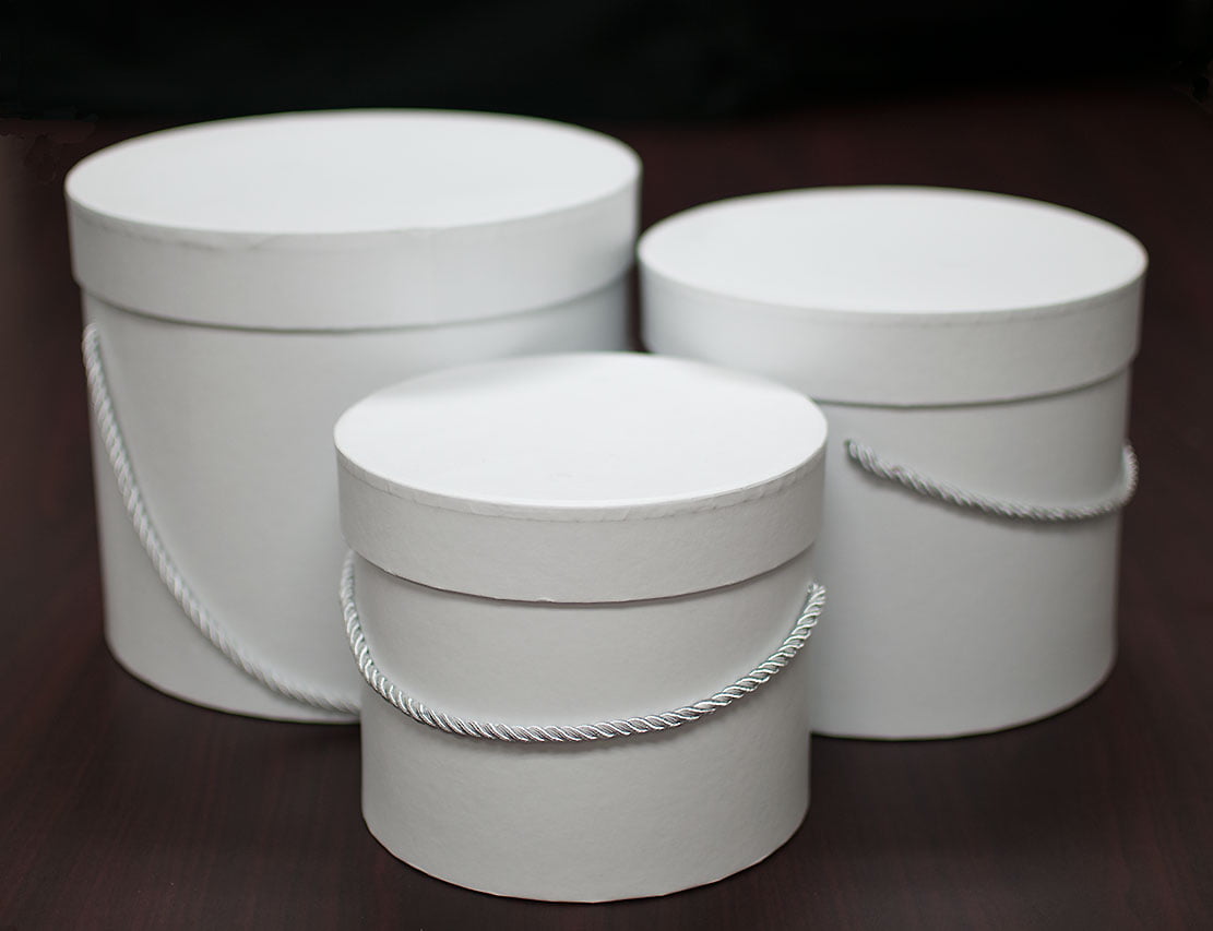 set of 3 White Round Flower Boxes