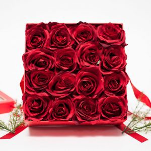 W9571red Red Square Flower Boxes With Window and Ribbon Set of 2