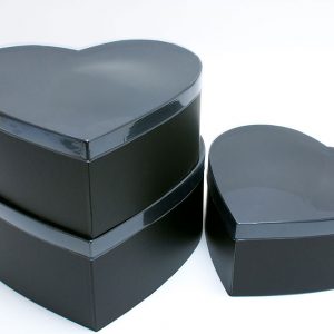 W6631 PVC Clear Lid Black Heart Shape Flower Box Set of 3