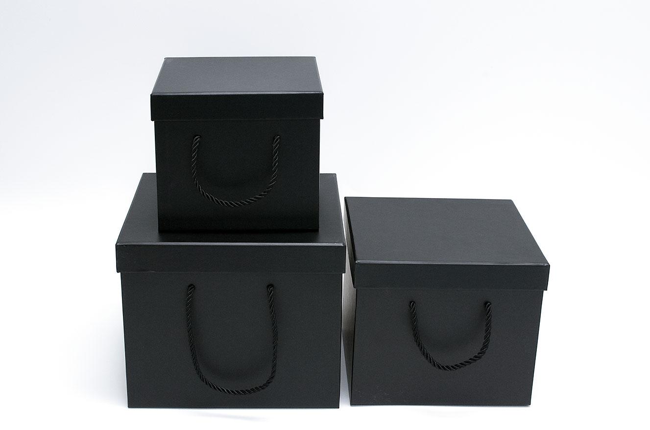 W9458c Set of 3 Black Square Flower boxes Set of 3 Black Square Flower boxes