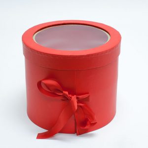 W9610 Double Layer Red Round Flower Box with Window Lid (Two-Layers)
