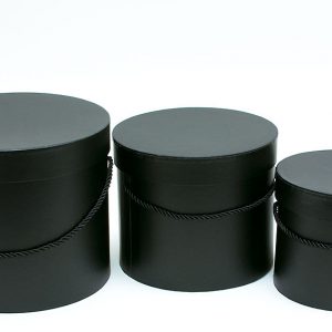 W7008 Black Round Flower Paper Box with Lid Set of 3 (S/M/L)