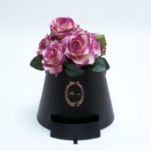 W9761 Black Cylinder Flower Box With Drawer
