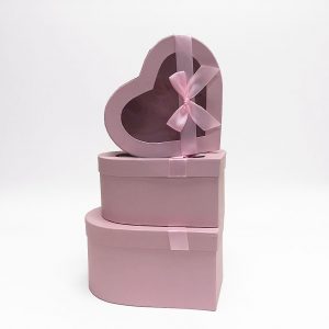 W7406 Pink Heart Shape Flower Boxes Set of 3 With Ribbon