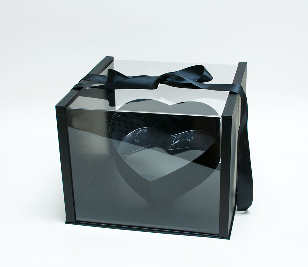 10214Ablack-1 Black Acrylic Flower Box with Tilted Heart