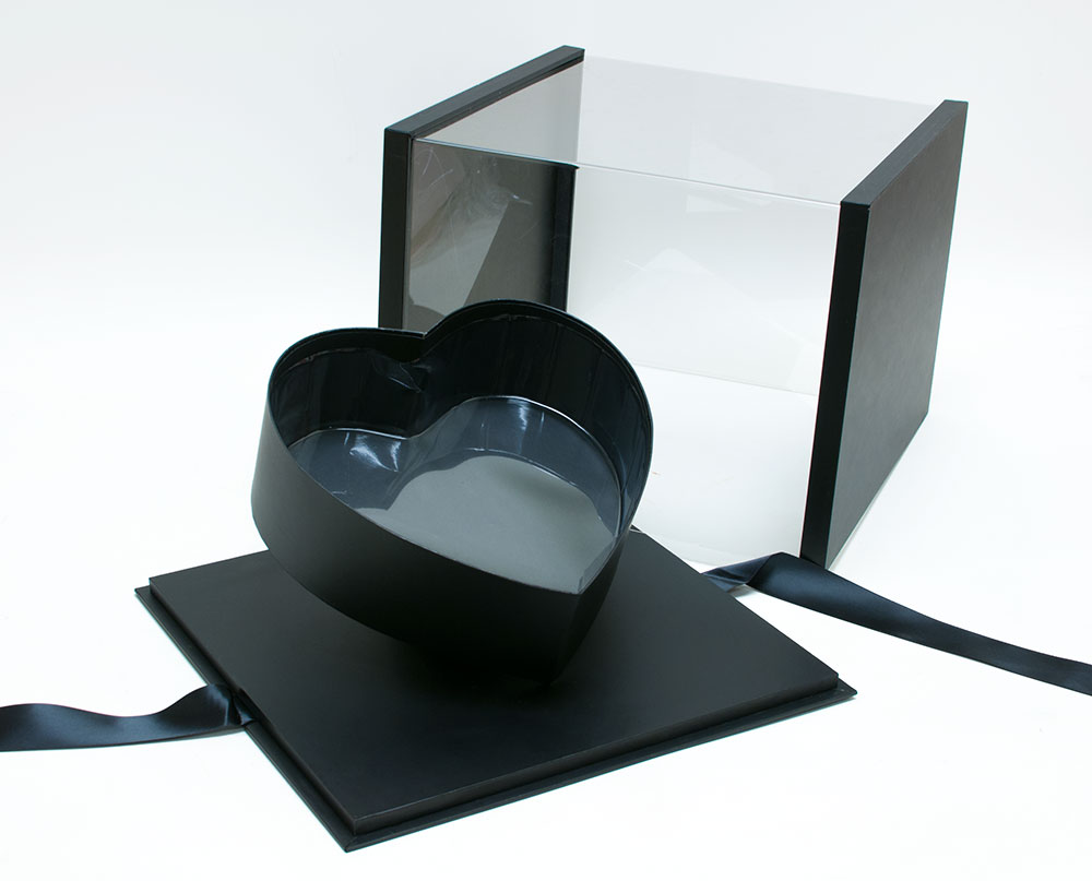 10214Ablack-3 Black Acrylic Flower Box with Tilted Heart