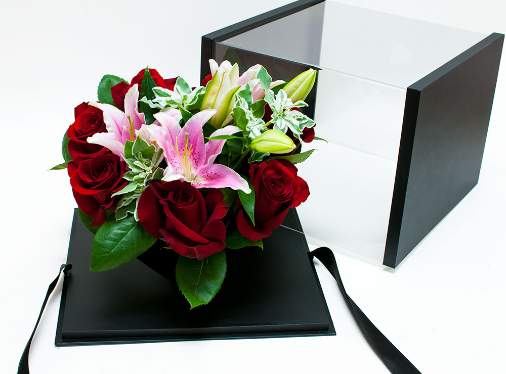 10214Ablack-design-1 Black Acrylic Flower Box with Tilted Heart