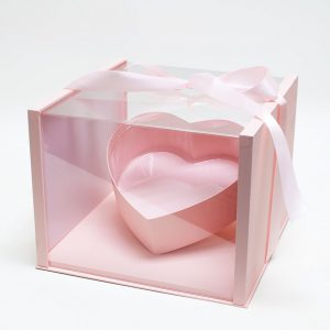 1021APink Pink Acrylic Square Flower Box Tilted Heart Center