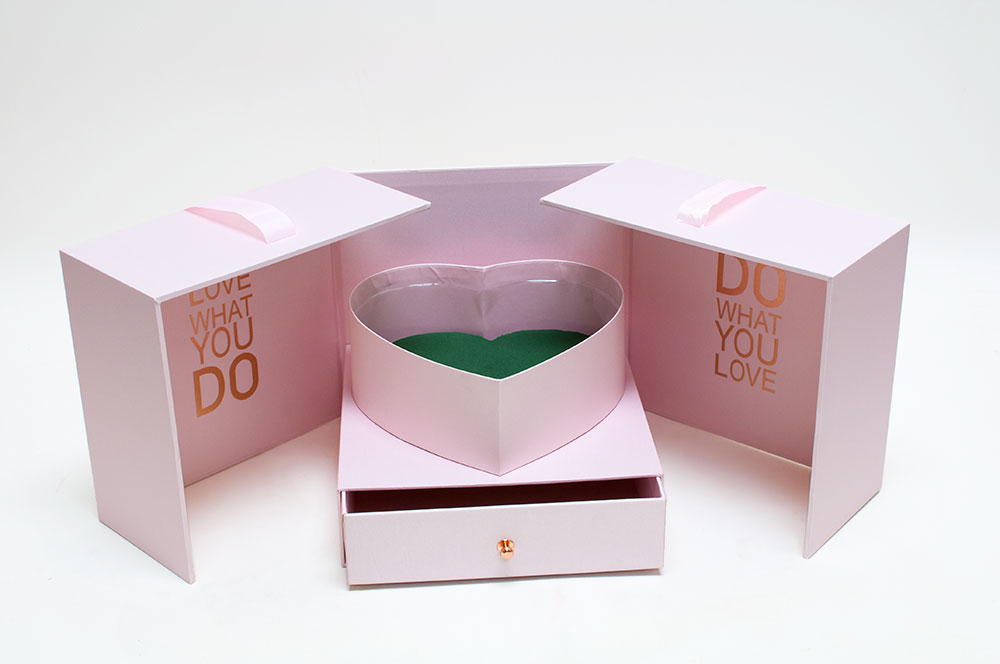 1004Apink-2 Pink Square Flower box with Heart Shape Container