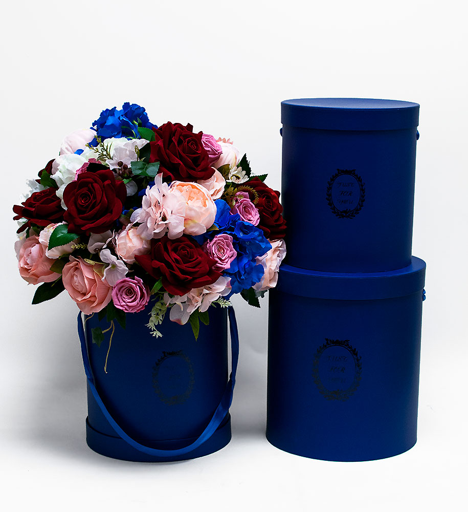 Royal Blue Round Flower Boxes Set of 3
