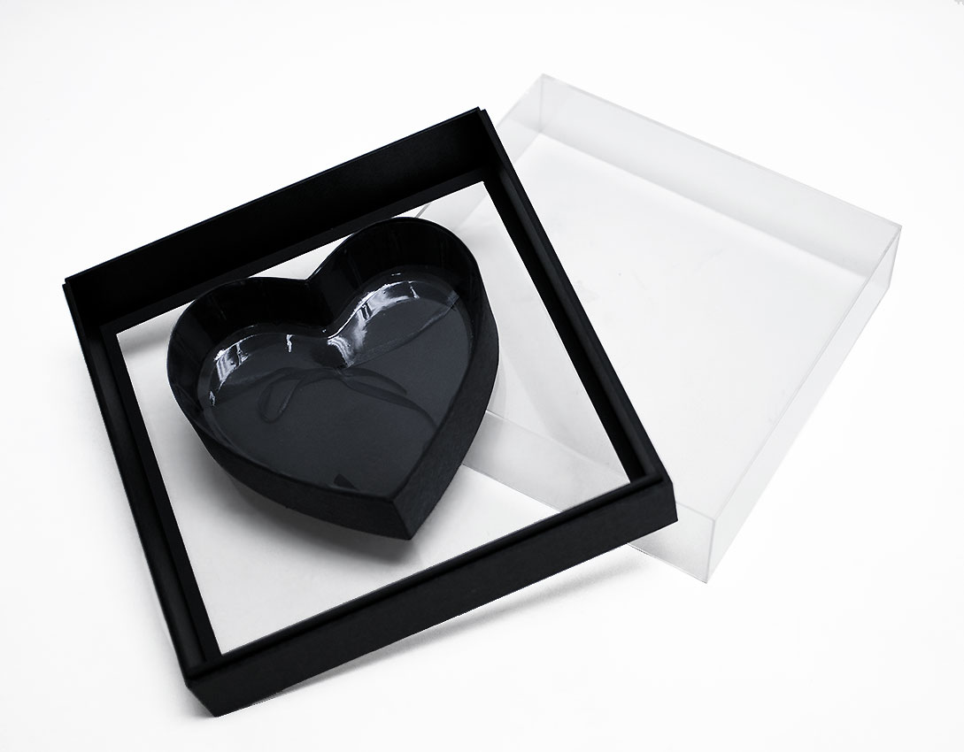 Black Transparent Square Heart Shape Flower Box