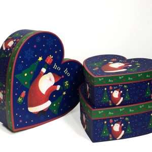 W7845 Blue Christmas Santa Heart Shape Flower Boxes Set of 3