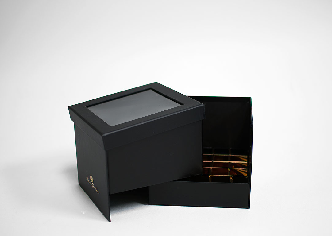 W9768--2WEB Black Square Double Layer Flower Box With Window