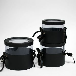 W6786 Black Set of 3 Round Flower Boxes With Window