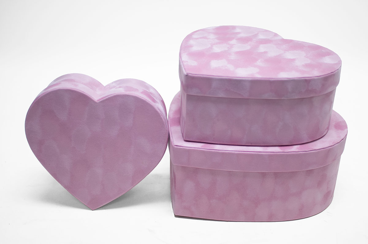 w7231 Pink Velvet Heart Shaped Box Set of 3