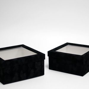 w7335 Black Velvet Square Flower Box with Window Set of 2