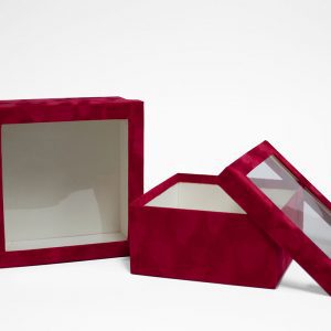 w7338 Red Velvet Square Flower Box with Window Set of 2
