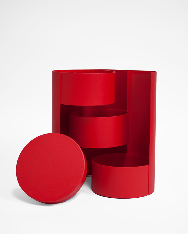 W7364 Red Round 3 Tiers Triple Layer Flower Box