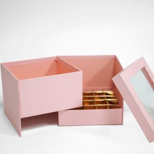 W9770 Pink Square Double Layer Flower Box With Window