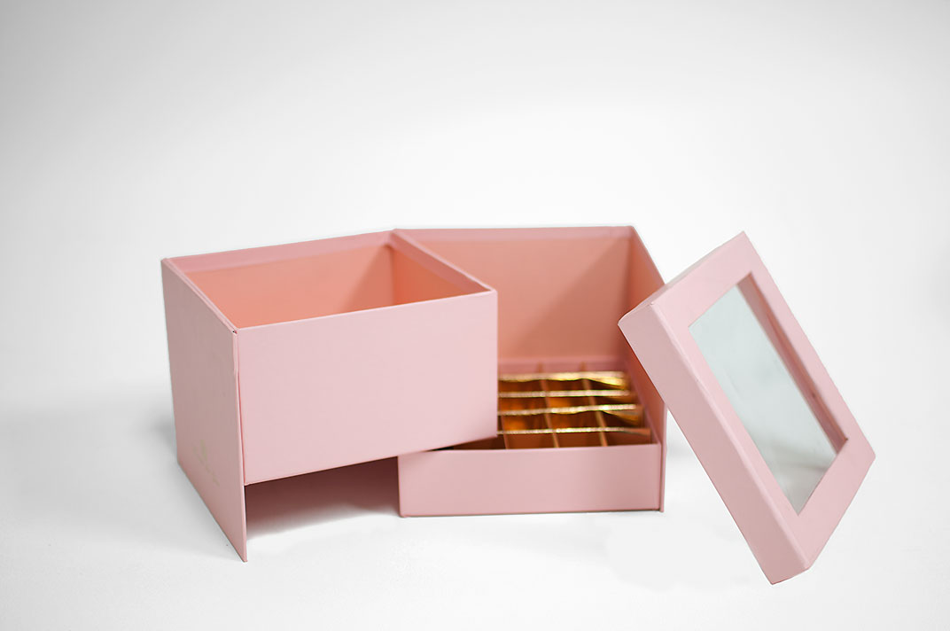 w9770-2web Pink Square Double Layer Flower Box With Window