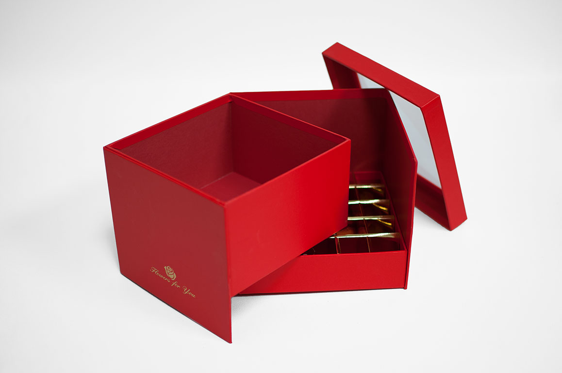 W9771 Red Square Double Layer Flower Box With Window