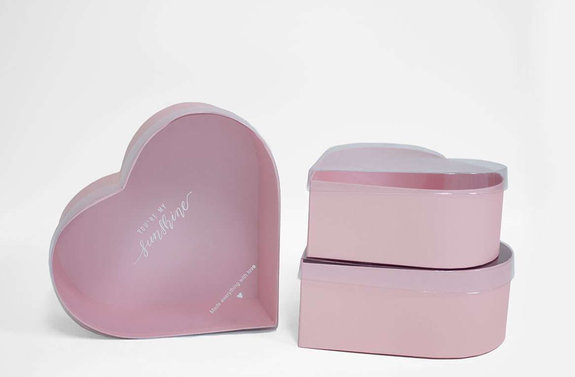 W9827 Clear Lid Pink Heart Shape Flower Box Set of 3