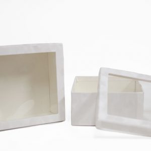 w7336 White Velvet Square Flower Box with Window Set of 2