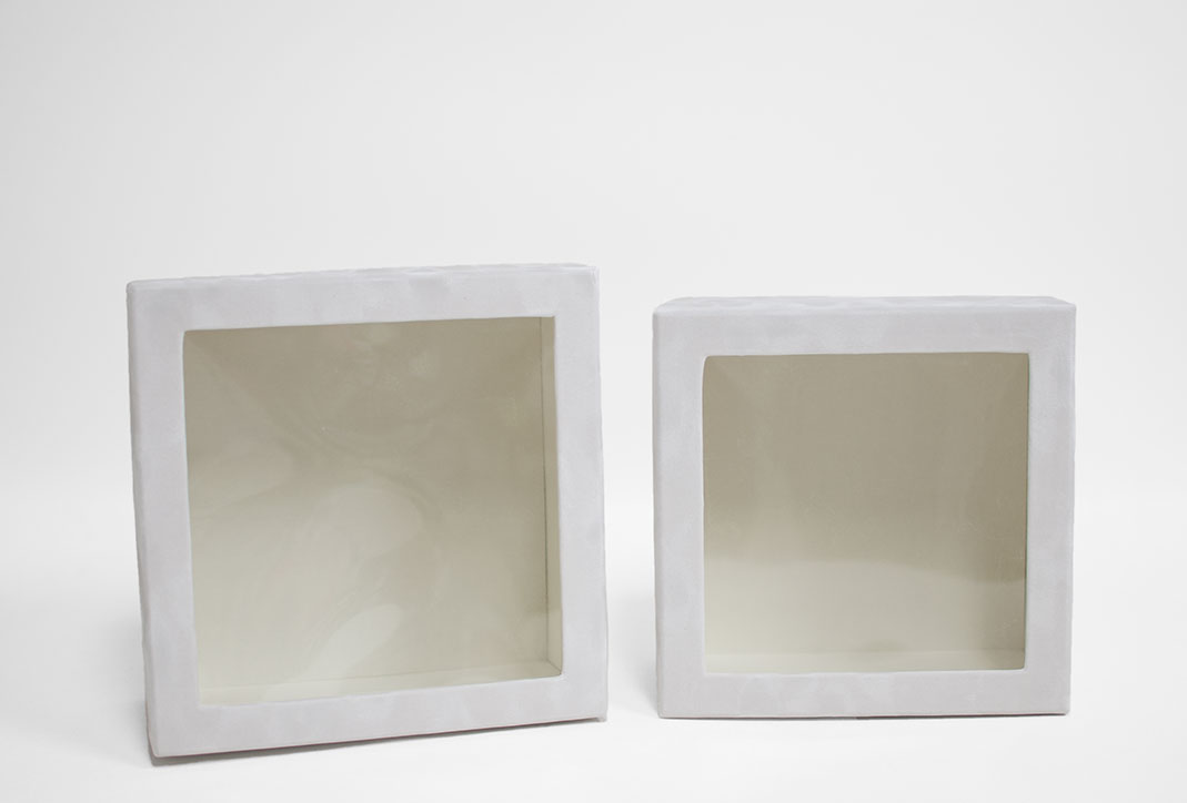 w7336 White Velvet Square Flower Box with Window Set of 2