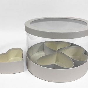 W3029 White Clear Round Flower Box with 4 Hearts