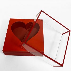 W3022 Red Acrylic Clear Square Box with Heart in the Middle