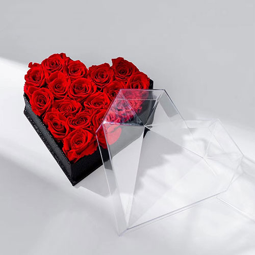 1126ABlack Clear Lid Black Diamond Heart Flower Box
