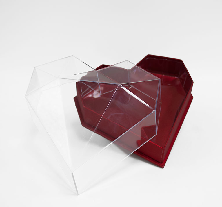 1126ARed Clear Lid Red Diamond Heart Flower Box