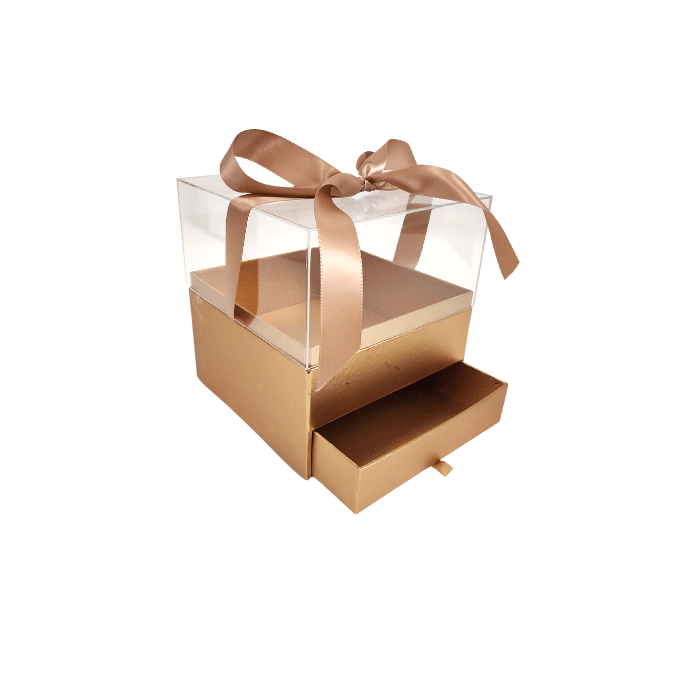 w5319 Gold Acrylic Square Flower Box with Drawer