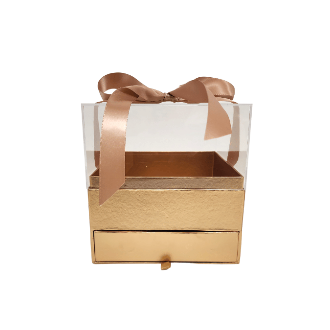 w5319 Gold Acrylic Square Flower Box with Drawer