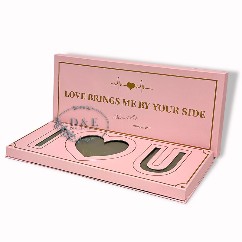 (Love Brings Me By Your Side) Folding Pink I Love You Flower Box With Liners and Foams