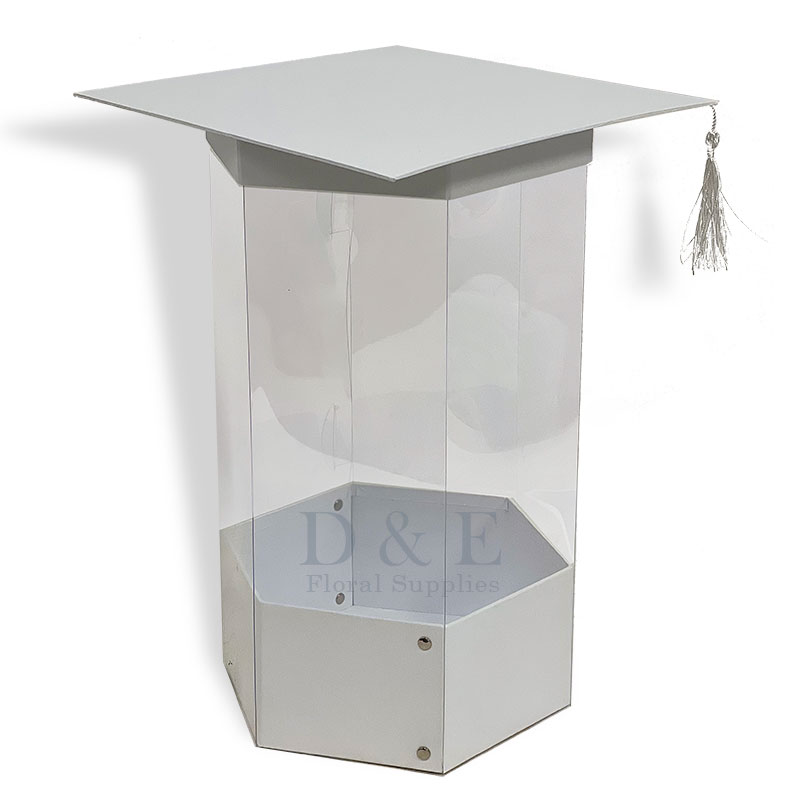Exclusive Large White Graduation Hat Hexagon Transparent Flower Box