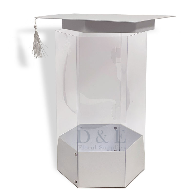 Exclusive Large White Graduation Hat Hexagon Transparent Flower Box